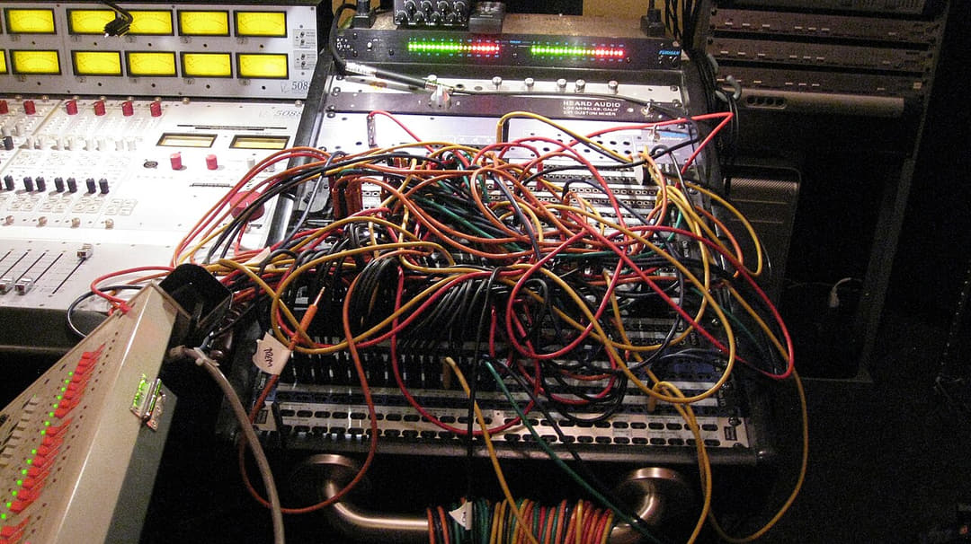 The patchbay at Jackpot! Recording Studio in Portland, Oregon.